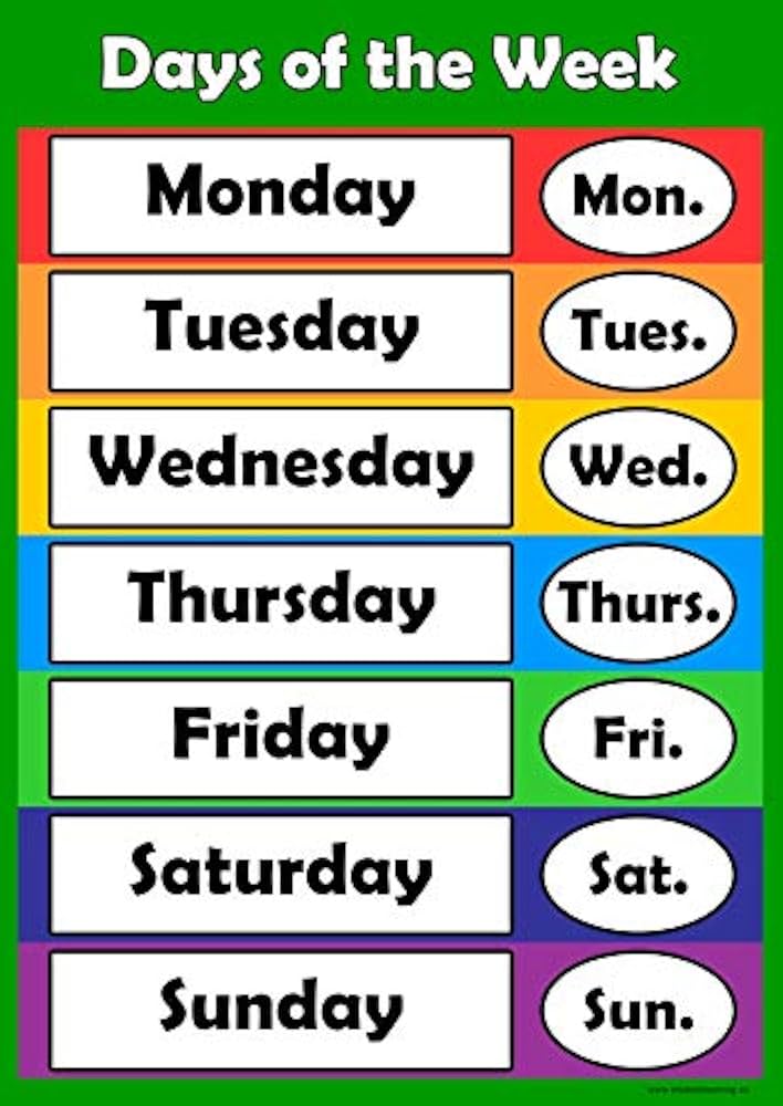 Printable Days Of The Week Chart For Kids
