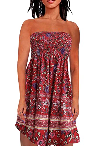 Image of Zyyfly Strapless Dress for Women Summer Beach Boho Smocked Tube Top Dress