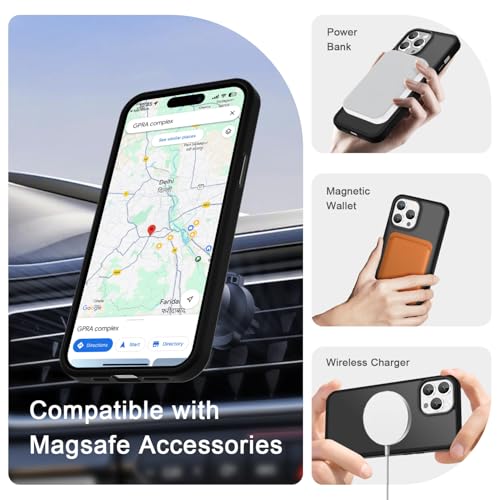 Image of YENAPOON for iPhone 14 Pro Max Case, Matte Magnetic Phone Cover [with 1 Screen Protector] [Support for MagSafe] [Shockproof Military Grade Protection] Translucent Frosted Back, Black