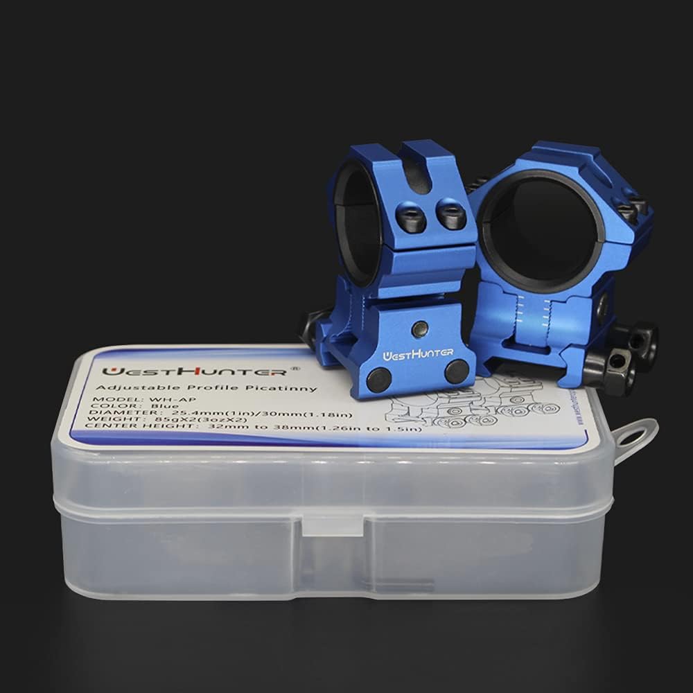 WestHunter Optics Adjustable Height Picatinny Scope Rings, 1 Inch 30 mm Precision Scope Mount | Blue : Sports & Outdoors