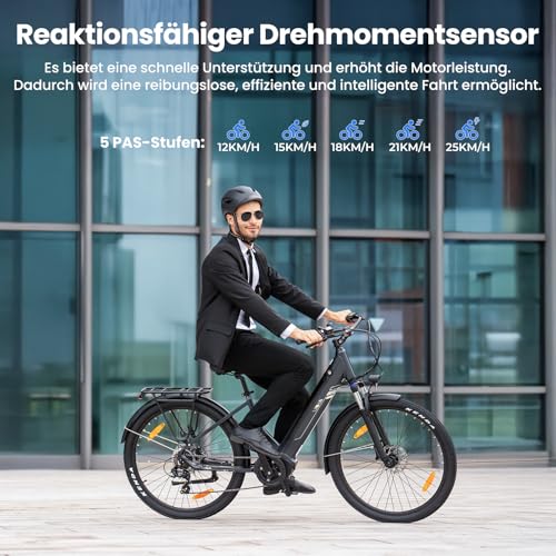 Touroll Urbano 3 27,5 Zoll City E-Bike mit 70N.M Mittelmotor und 36V 13Ah Akku Pedelec Cityräder Elektrofahrrad, Max Geschwindigkeit 25km/h Max Reichweite 120km, Erwachsene Herren Damen Ebike – Bild 4