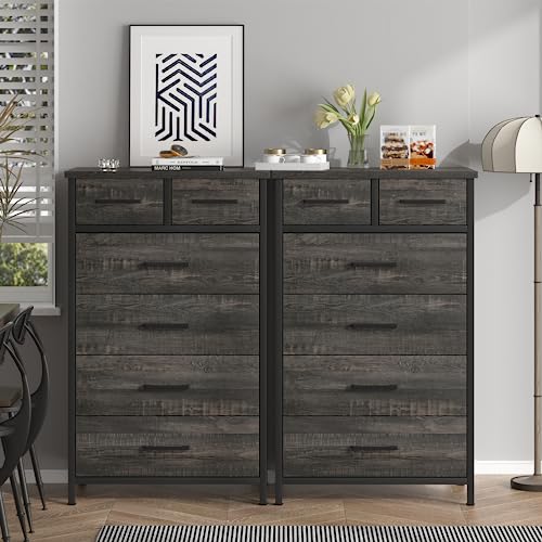Ikeno 6 Drawer Tall Dresser With Sturdy Metal Frame, Industrial Vintage Drawer Chest, Farmhouse Wood Rustic Clothes Storage Cabinet For Bedroom Living Room Hallway Office (Dark Rustic Oak) #TOP6