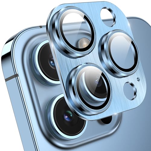 Image of YWXTW Designed for iPhone 13 Pro /iPhone 13 Pro Max Camera Lens Protector, 3D Alloy Metal and Tempered Glass Camera Screen Protector, Full Coverage Protection, 1 Pack (Sierra Blue)