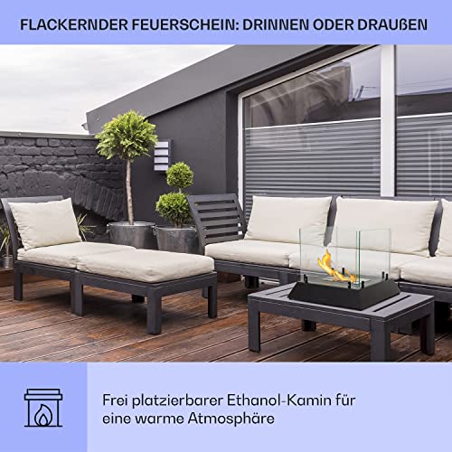 Klarstein Tischkamin Indoor, Tragbarer Bio Ethanol Tischkamin, Bioethanol Kamin, 4-6H Brenndauer, 2,2kW Ethanol Innen, Geruchsneutrales&Rauchfreies Tischfeuer Indoor&Outdoor, 48x48x40cm, Schwarz