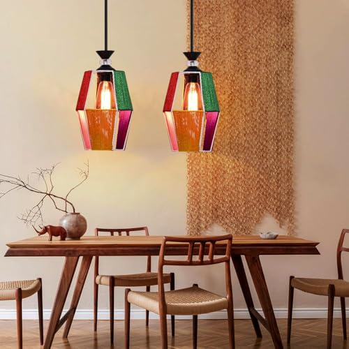 Image of Groeien Silk Weave Multicolor Metal Crystal Hanging Pendant Ceiling Lamp Fixture | Chandelier for Home, Indoor, Outdoor,Living Room, Bedroom(Bulb Included) (hexaSilk, 1)