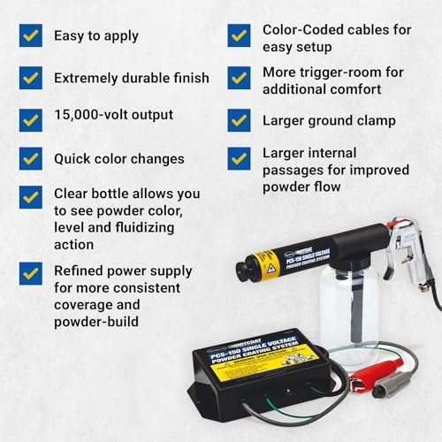 Image of Eastwood PCS-150 Powder Coating System | Innovative Single Voltage with Minimal Overspray and Larger Ground Clamp | Powder Coating Machine with Clear Bottle