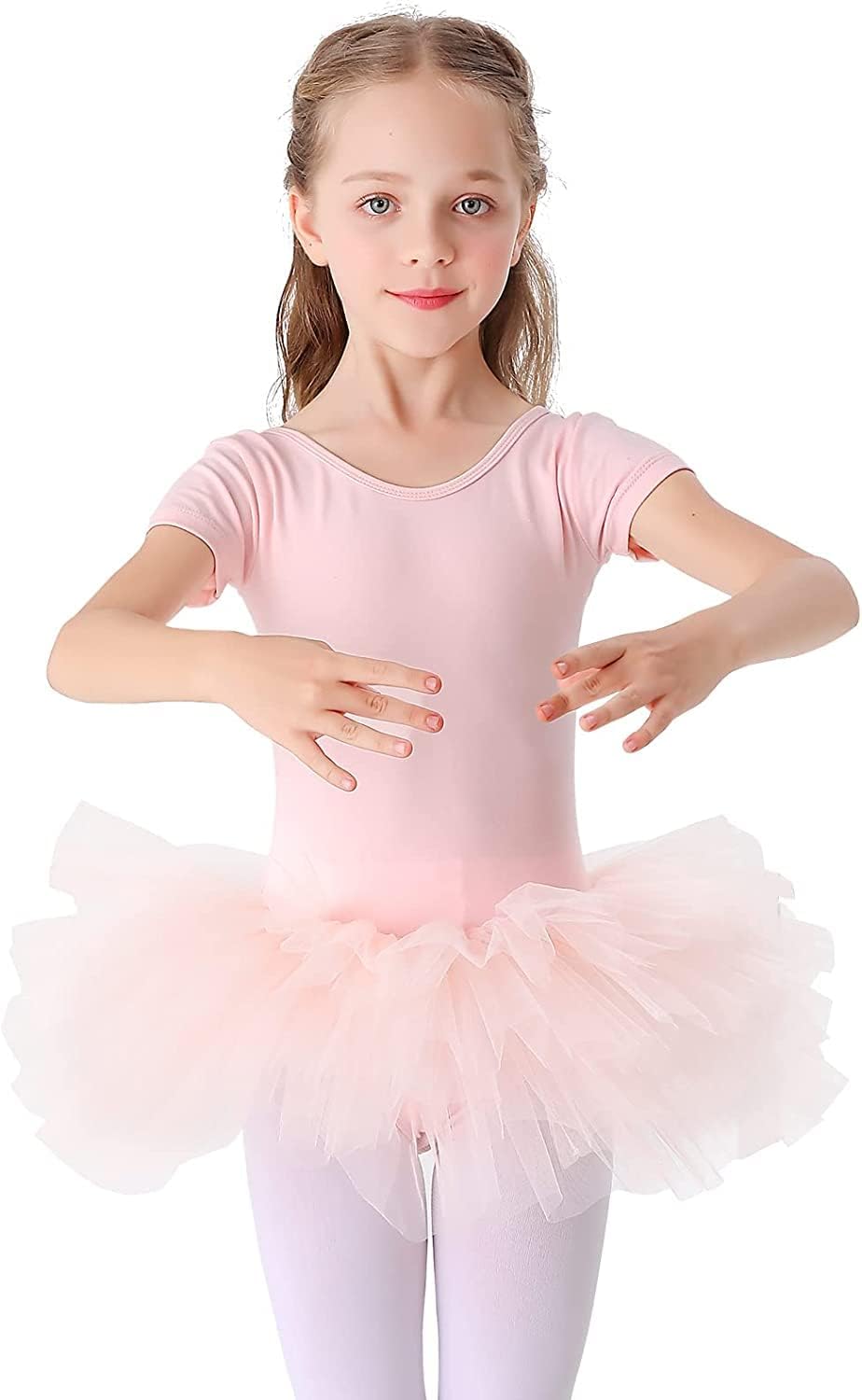 jaffiustGirls Cotton Ballet Dance Dress Cute Tutu Skirted Leotard Short Sleeve（130）