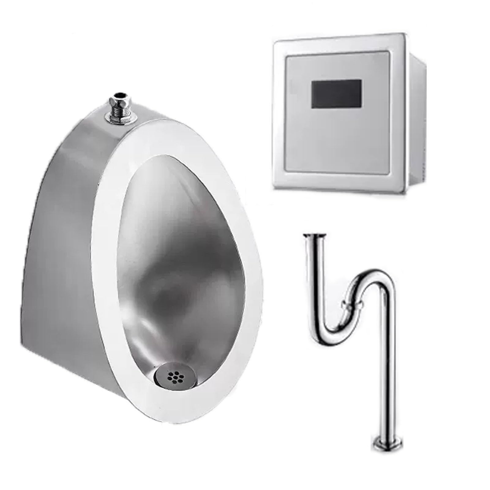 OTQEFTN Wall Mounted Sensor Urinal, 304 Stainless Steel Urinal with Drain Pipe, Male Sanitary Ware Public Toilet Urinal, Anti-Splash Features, Wall Row/Floor Row