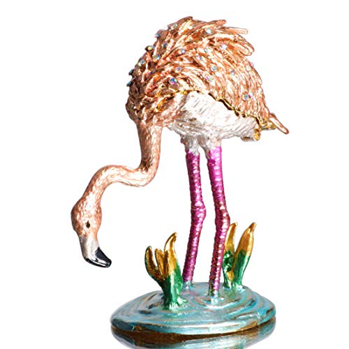 Waltz&F Feeding Flamingo Hinged Trinket Box Bejeweled Hand-Painted Ring Holder Animal Collectible Figurine Decoration