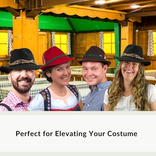 Image of German Oktoberfest Hat - 100% Wool Alpine Tyrolean Fedora with Edelweiss Pin & Rope - Charcoal Bavarian Hat for Men & Women