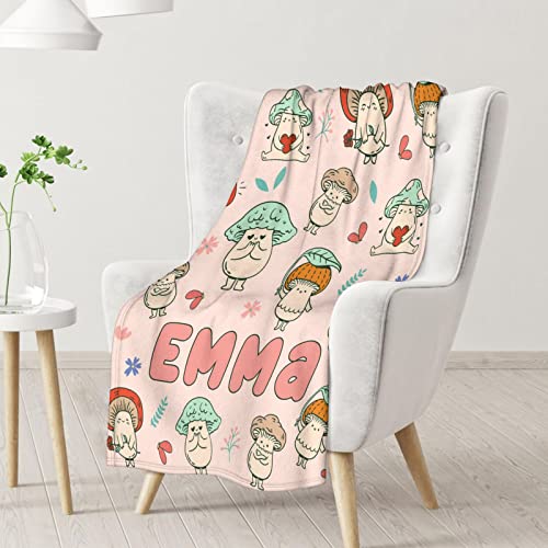 Mercuryelf Custom Mushroom Throw Blanket - Soft, Fuzzy & Warm - 40x50 Inches Flannel Blankets for Travel, Office - Pink Cute Throws Gift for Girls, Boys