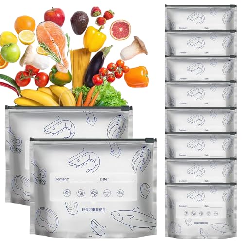 Bolsas de Aluminio | 10 Unidades Bolsas Aislantes Para Alimentos Mariscos,Recipientes Reutilizables De Cierre Hermético Con Etiqueta Para Carne Verdura Cocina