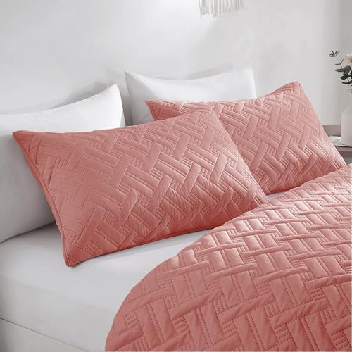 Image of BSB HOME 100% Cotton Ultrasonic 280 Tc Solid King Size Quilted Bed Cover /Bedspread /Rajaai with 2 Pillow Case, (Luxurious, Blush Pink, 90X100 Inches, 254X228 cm)