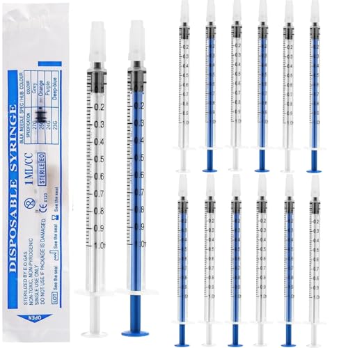 60 Stück 1ml Spritze Kolostrum Spritze mit Kappen,Kunststoffspritze Ohne Nadel für Colostrum Collect,Labors,Haustierfütterung Nachfüllen und Messen Öl Messspritze für Flüssigkeiten (1ml)