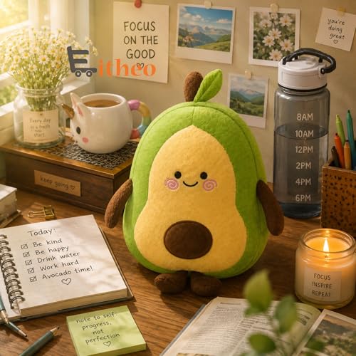 Image of EITHEO Avocado Plush Soft Toy Pillow 25 cm - Cute Kawaii Stuffed Fruit Cushion, Soft Cuddly Huggable Plushie, Decorative Gift for Kids, Girls & Boys, Room Decor