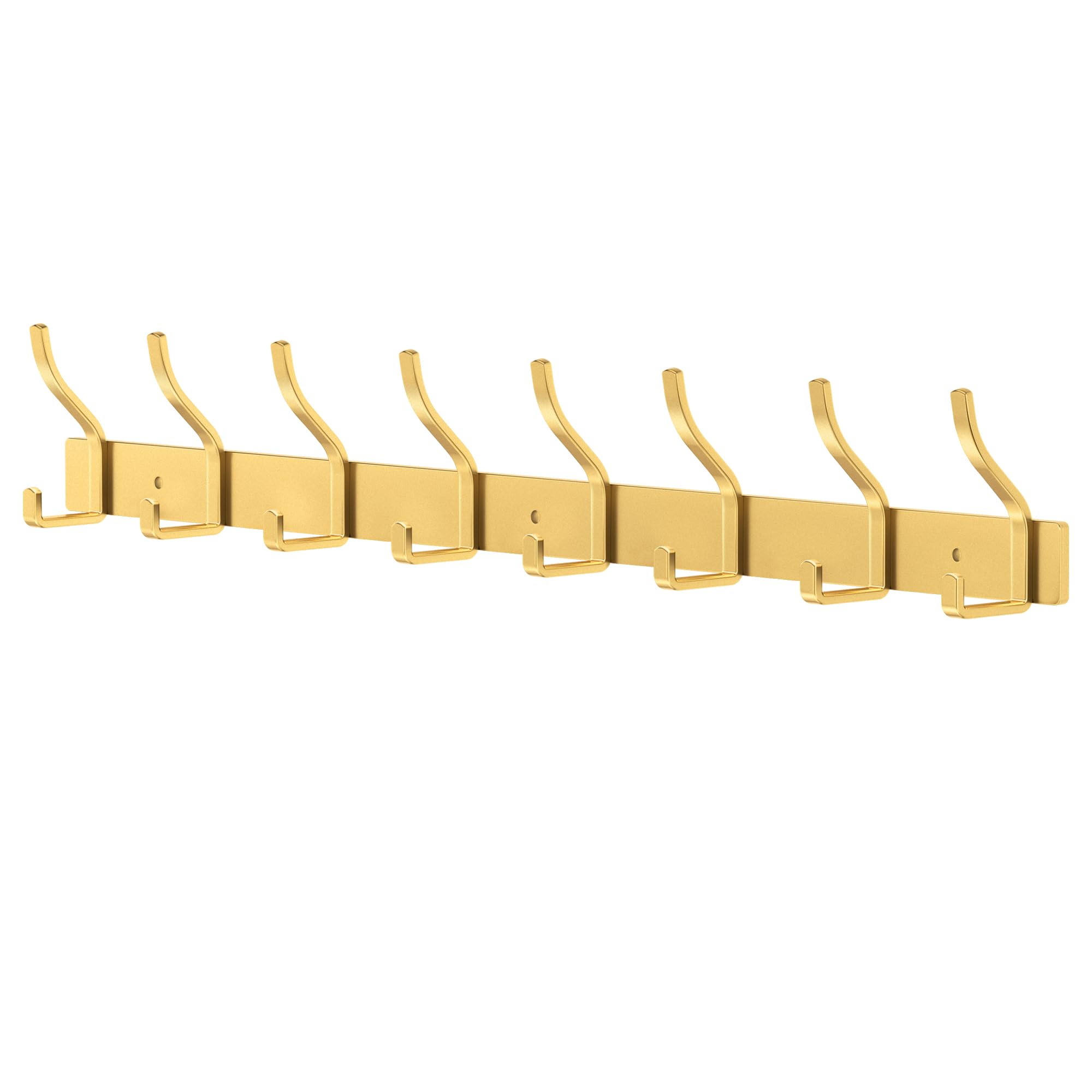 MEIJO Coat Hooks Wall Mounted Stainless Steel, Gold Coat Rack Wall Mounted with 8 Hooks Heavy Duty Coat Hooks for Door, Bathroom, Bedroom, Kitchen (Gold, 8 Hooks)