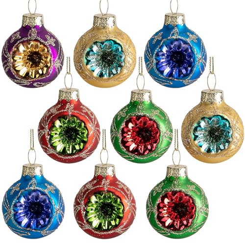 LFUTARI 9 Pcs Christmas Glass Reflector Ball Ornament, 1.6'' Hanging Decoration,...