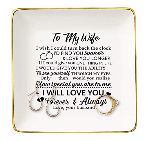 Product Image of the To My Wife – Ceramic Jewelry Holder Ring Dish Trinket Tray – Wife Gift from Husband for Wedding Anniversary, Birthday, Mother's Day or Christmas - To My Wifey