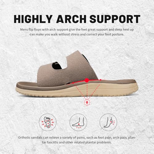 Image of Mens Sandals Arch Support Comfortable Beach Slides with Adjustable Buckle Straps Slippers for Men