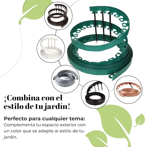 GARDENIX Borde Flexible de plástico para césped, Verde, 10 m, 20 Anclajes, 4 cm de Altura, Resistente a la Intemperie, Borde Redondo, para Jardines y Robots cortacéspedes - imagen 6