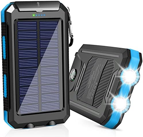 Solar Charger,20000mAh Portable Solar Power Bank,Waterproof External Backup Battery Power Pack Charger with 2 USB/LED Flashlights Compatible with iPhone,Tablet,Android,Suitable for Outdoor Camping