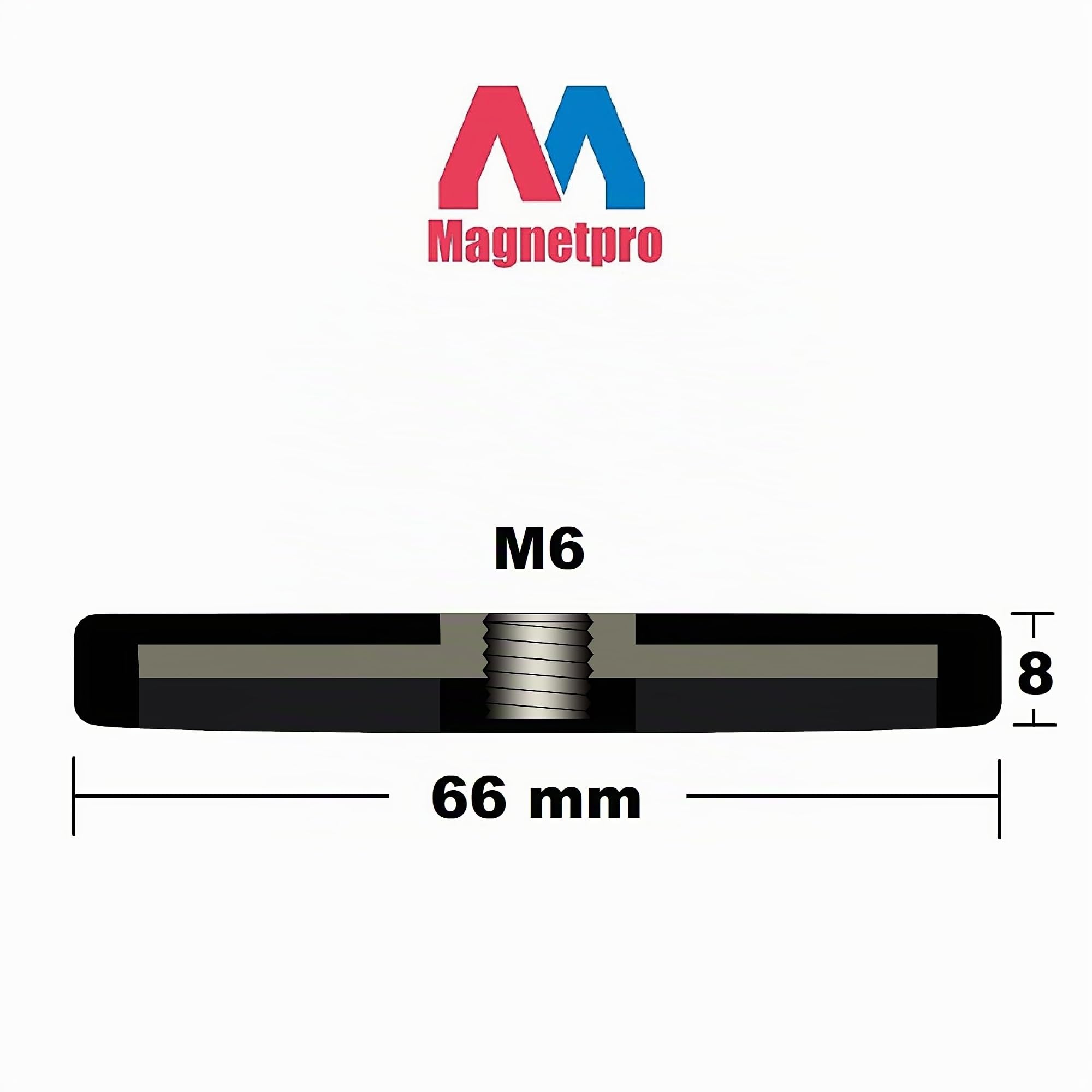 Magnetpro Lot de 8 aimants caoutchoutés - Diamètre : 66 mm - Force d'adhérence : 30 kg - Antidérapants