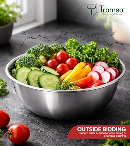 Image of Tromso Stainless Steel Mixing Bowl Set for Kitchen 600ml 2500ml 3600ml 6300ml, Set of 4 Deep Steel Bowls, Mixing Bowl Stainless Steel, Large Steel Mixing Bowl for Baking, Kneading, Serving, Silver