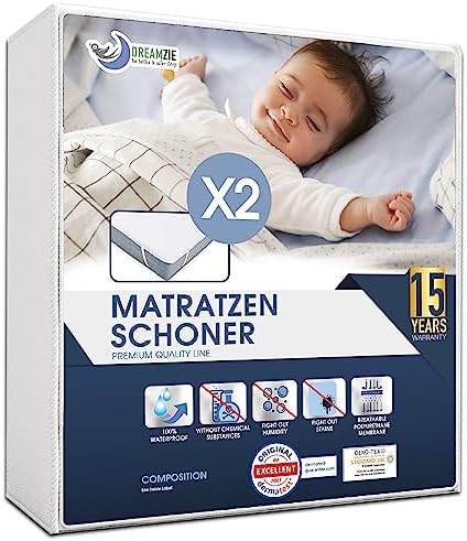 Dreamzie - matratzenschoner 70x140 2er Set - Wasserdicht - Baumwolle | Oeko-Tex zertifiziert · Mit 4 Eckgummis · Waschbare Matratzenauflage · Inkontinenzunterlage · Matratzenschutz