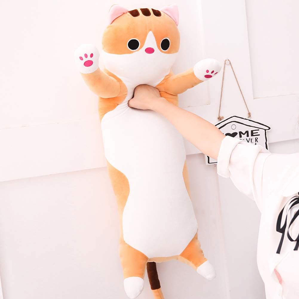 Long Cat Plush Pillow - Cute Kitten Stuffed Animal Body Hugging Toy for Kids, 19.68 Inch (Brown)