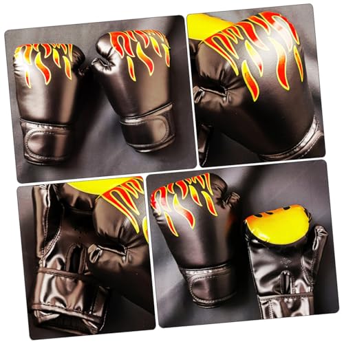 Guantes de boxeo para niños de 6oz en poliuretano negro con diseño de llama para sparring 2
