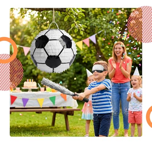 Piñata de fútbol con palo y antifaz de 25 cm para fiestas infantiles 3