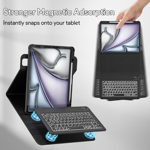 Image of YBING for iPad Air 13 Inch & Pro 12.9 Case with Keyboard and Mouse, 7 Colors Backlit Detachable Keyboard & 360 Rotating Cover (iPad Placed Horizontal or Vertical) with Pencil Holder (Black)