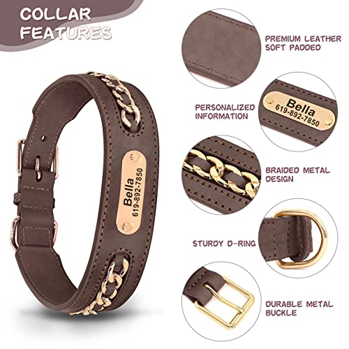 Didog Hundehalsbänder aus echtem Leder, exquisites geflochtenes Leder, personalisiert mit graviertem breitem Namensschild, verstellbare und langlebige Hundehalsbänder für mittelgroße Hunde, braun, XL