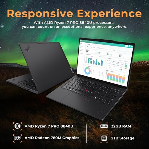 Image of Lenovo ThinkPad T14 Gen 5 14 inch WUXGA Laptop, AMD Ryzen 7 PRO 8840U, 32GB RAM, 2TB Storage(1TB SSD+1TB Docking Station Set), AMD Radeon 780M, Backlit Keyboard, Fingerprint Reader, Win 11 Pro, Black