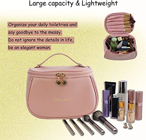 Image of Makeup Storage Bag, Portable Cosmetic, PU Leather Multifunctional Vanity Bag for Makeup,Cosmetic Brush Case, Cosmetic Travel Bag for Women Organization Bag with Handle(Light Pink)