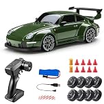 RC Drift Car, 1:24 Scale Remote Control Vehicle with LED Lights, 2.4GHz 4WD High Speed RC Cars, Drifting Tires＆Two Speed Modes, Racing Sports Toy Gift for Adults Boys Girls (Green)