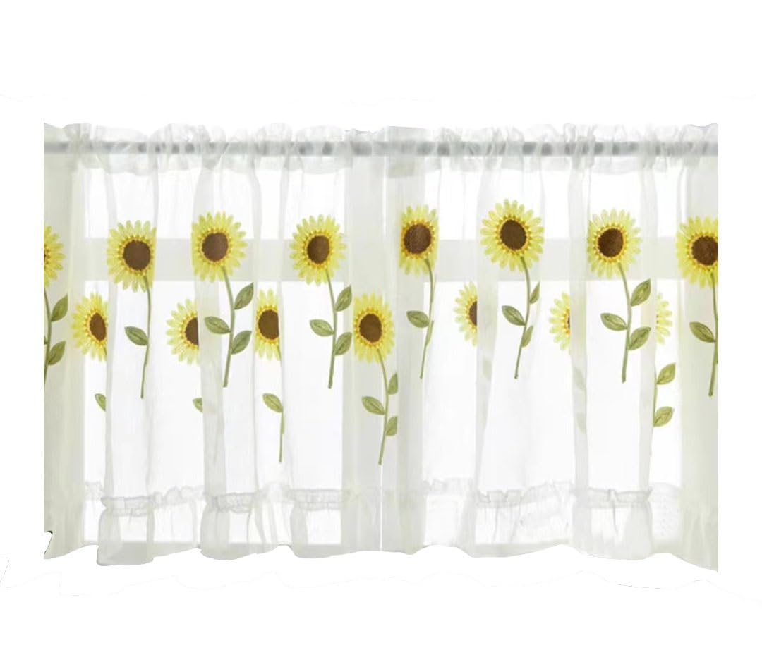 Rideaux transparents courts filtrage de la lumière lavande brodés 90cm