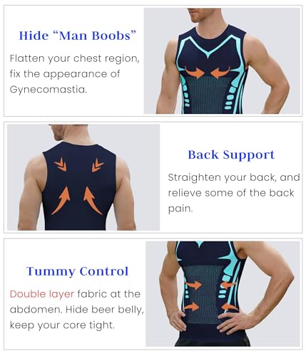 Image of Compression Shirt Men Slimming Body Shaper Vest Crewneck Workout Tank Top | Tummy Control Undershirts, Gynecomastia Compression Shirts, Back Support, Sleeveless Muscle Shirts, Shaping Tank Top