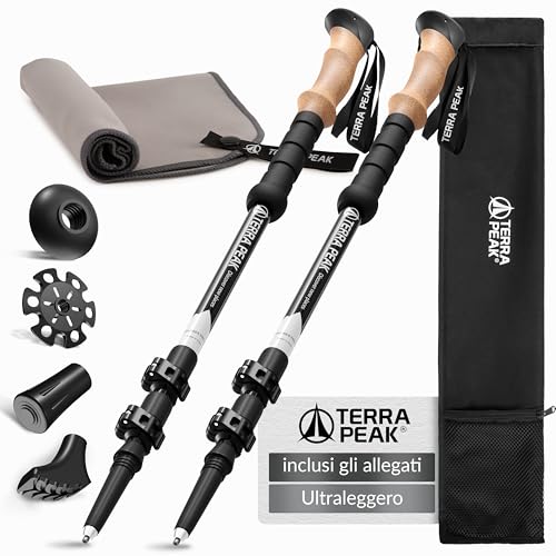 Terra Peak® Bastoncini da trekking telescopici alluminio (pieghevoli, estensibili, regolabili,...