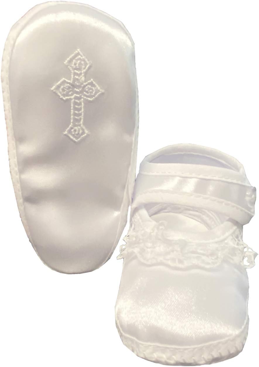 Baptism Shoes for Baby Girl White Baby Booties w Celtic Cross