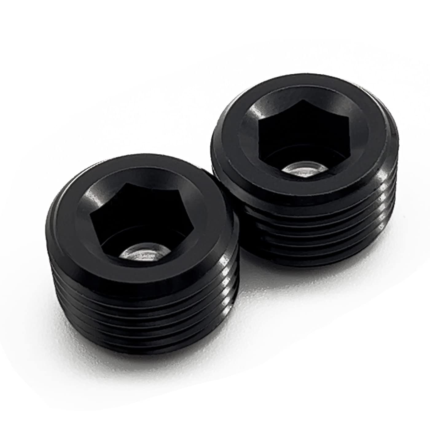 Podavelle 1/8" NPT Allen Head Socket Pipe Plug - Black Anodized Aluminum, Pack Of 2