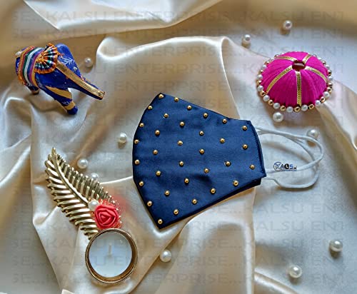 Image of ᵀᴹ : WEDDING SPECIAL Cloth Face Mask - Washable Light Weight Satin - Cotton Masks MULTI COMBO (PACK OF 1 - BLUE)