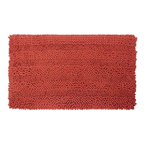 Laura Ashley Astor Striped Plush Chenille 20  X 34  Bath Mat, Coral