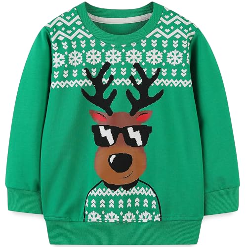 Toddler Boys Girls Christmas Sweatshirt Ugly Sweater Kids Reindeer Pullover Long Sleeve Unisex Xmas Shirt Tops 1-7T