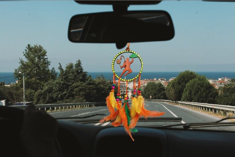 Varenyam Car Mirror Hanging Accessories, Handmade Dream Catcher for Car, Home, Gift, Wall Hanging, Wind Chime, Car Decoration Accessories, Handmade Home Décor Hangings for Positivity (Hanuman)