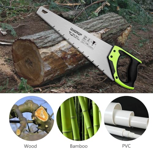 LYFJXX 18 Inch Wood Hand Saw, Non-slip Ergonomic Handle Rustproof Wood Saw, 11 TPI Universal Handsaw for Woodworking-Green