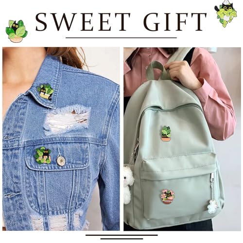 Image of 7Pcs Cat Enamel Pins for Backpacks, Cute Cartoon Black Cat with Green Potted Plant Enamel Brooch Pins, Pet Animal Kitten Brooch Badges for Bags Hats Jacket Clothes Decorative Supplies