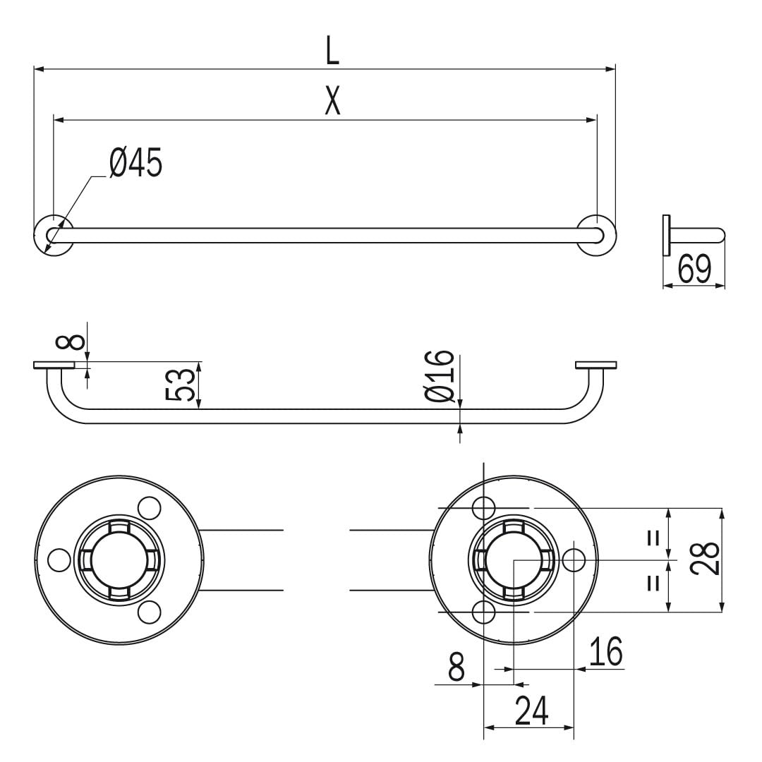 Inda A2490CCR One Portasalviette, Ottone, Cromato, 7 x 65 x 4.50 cm