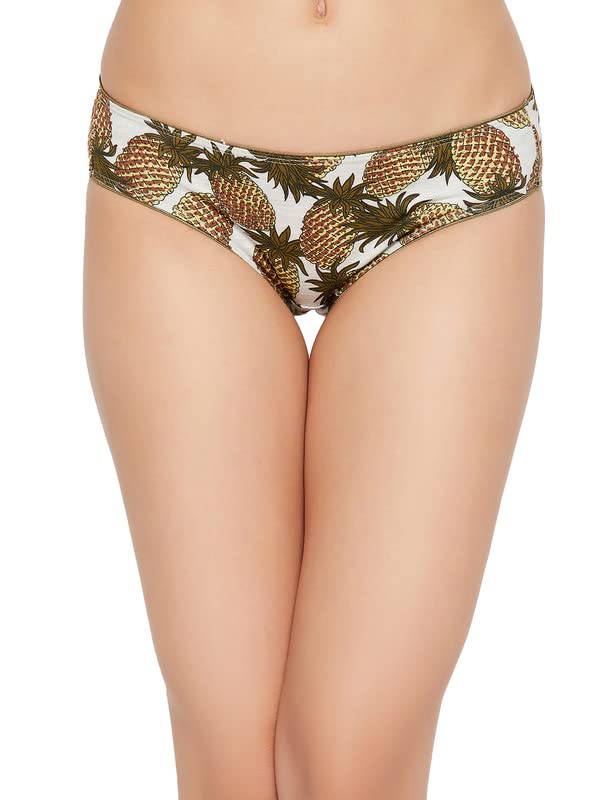 Image of Clovia Women's Cotton Low Waist Pineapple Print Bikini Panty in Grey