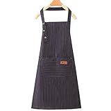 SK-QACD Delantal para hombre y mujer con tirantes ajustables y bolsillos grandes Delantales de chef de cocina transpirables a rayas, impermeables y negros